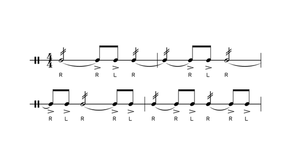 Ten-Stroke Roll drum rudiment notation